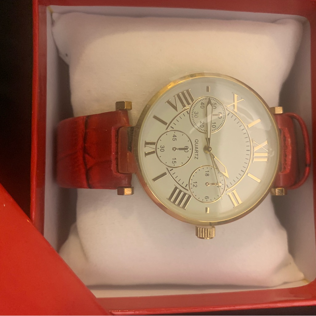 Gold Watch With Red Leather Strap Gold Watch With Red Leather Strap